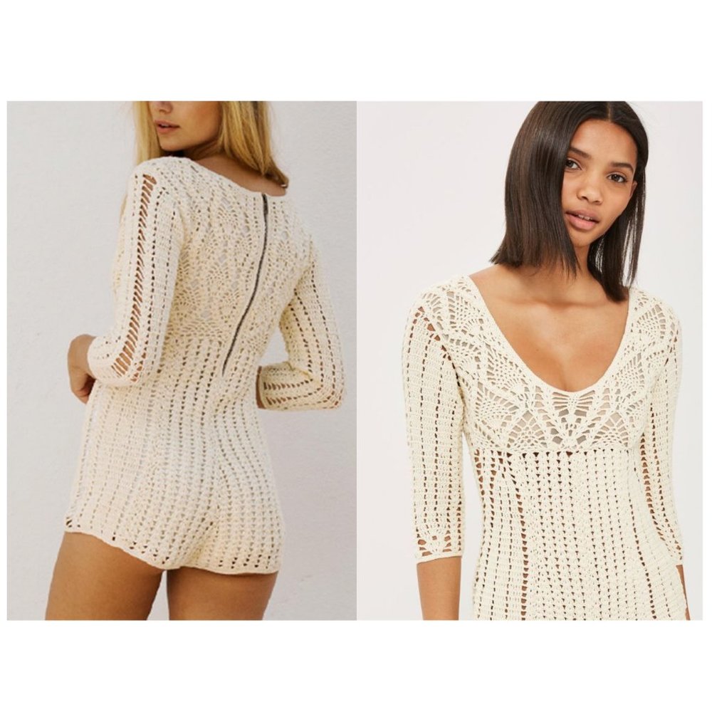 Flook- Boho Cream Navarra Crochet Playsuit